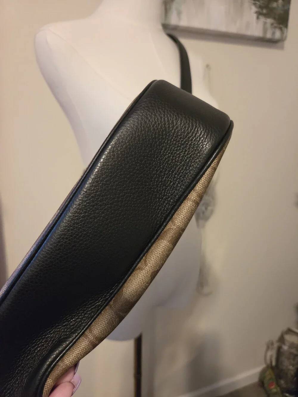 Coach Khaki and Black Signature Crossbody Bag